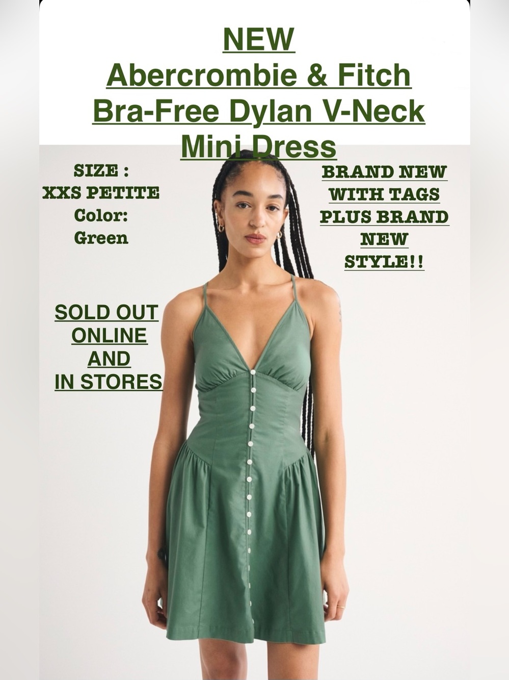 Abercrombie & Fitch BRA FREE DYLAN V NECK MINI DRESS IN GREEN